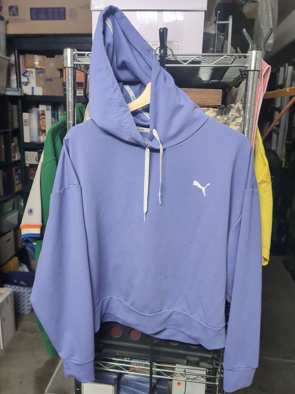 Puma Womens Purple Cropped Hoodie Sweater Size Large